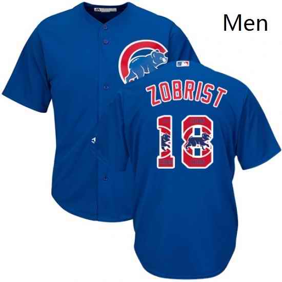 Mens Majestic Chicago Cubs 18 Ben Zobrist Authentic Royal Blue Team Logo Fashion Cool Base MLB Jersey